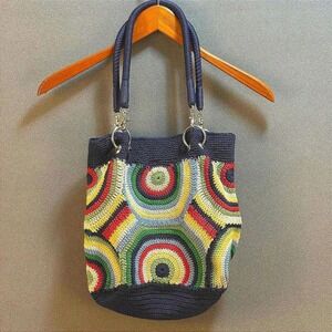 Crochet Shoulder Bag The Sak Granny Dots Rainbow Coastal Nautical Travel